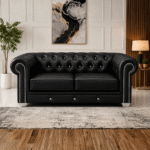 Chesterfield Black Leather 3+2 Seater Sofa Set – Luxury Button Tufted Suite UK - Image 4