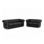Chesterfield Black Leather 3+2 Seater Sofa Set – Luxury Button Tufted Suite UK