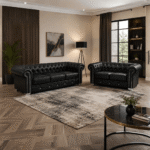Chesterfield Black Leather 3+2 Seater Sofa Set – Luxury Button Tufted Suite UK - Image 2