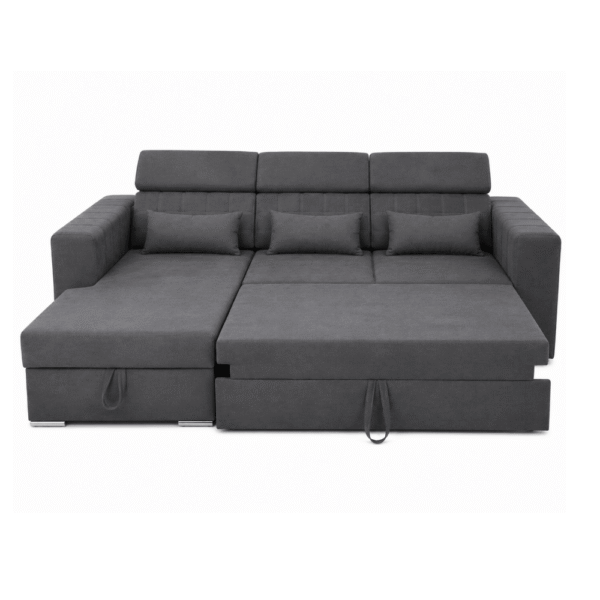 3-in-1 Corner Sofa Bed with Storage – Grey Fabric Sleeper Sofa | Furnishings Hub