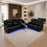 Luxury Black LED Recliner Sofa 3+2 Seater – Cup Holders & Console UK - Image 5
