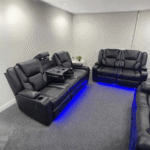 Luxury Black LED Recliner Sofa 3+2 Seater – Cup Holders & Console UK - Image 3