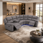 Fabric electric recliner corner with blue led lights - Image 3