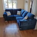 Four Seater corner sofa blue plush velvet fullback cushions