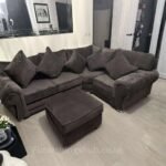 Four seater corner fullback with footstool grey