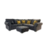 Plush velvet corner sofa with fullback cushions