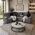 Roma Grey Leather 5 Seater Corner Recliner Sofa – Luxury Corner Suite UK - Image 2