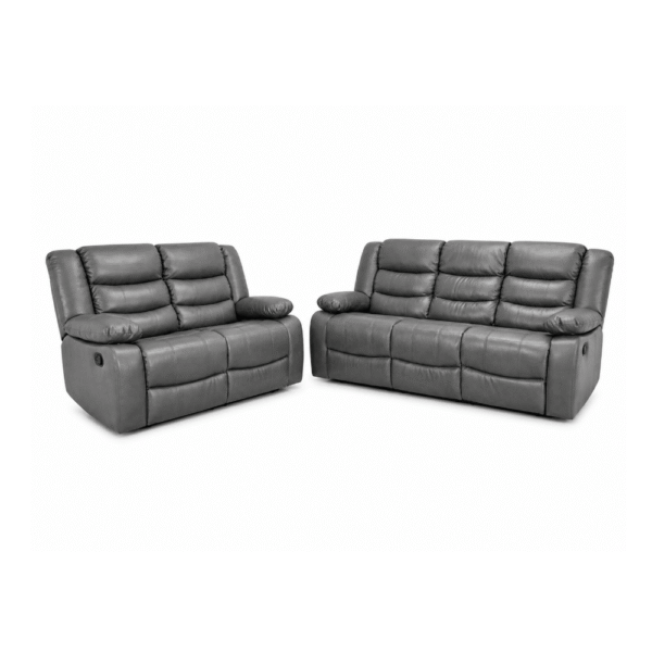 Roma Grey Leather 3+2 Recliner Sofa Set – Luxury Comfort Suite UK | Furnishings Hub