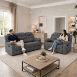 Sorrento Fabric Recliner 3+2 Seater Sofa Set – Grey Fabric Reclining Suite UK - Image 6