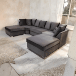U Shape Sofa in Dark Grey Plush Velvet | Luxury Corner Sofa UK | Furnishings Hub UK - Image 3