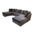 U Shape Sofa in Dark Grey Plush Velvet | Luxury Corner Sofa UK | Furnishings Hub UK