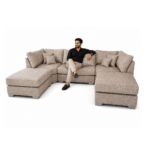 U Shape Sofa in Truffle Alaska Chenille Fabric – Full Back Cushions UK - Image 3