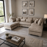 U Shape Sofa in Truffle Alaska Chenille Fabric – Full Back Cushions UK - Image 2