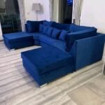 U shape blue fullback plush velvet