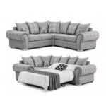 5 Seater Grey Corner Sofa Bed with Pull-Out Sleeper & Scatter Cushions
