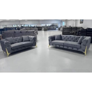 Chesterfield Sofa Grey Colour with Golden Legs 3+2 & Corner