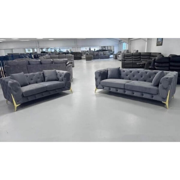 Chesterfield Sofa Grey Colour with Golden Legs 3+2 & Corner