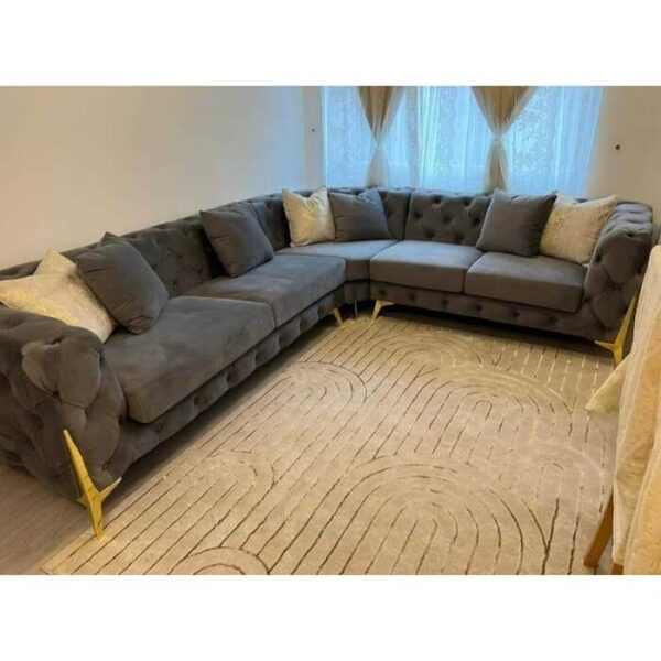Chesterfield Sofa Grey Colour with Golden Legs 3+2 & Corner - Image 2