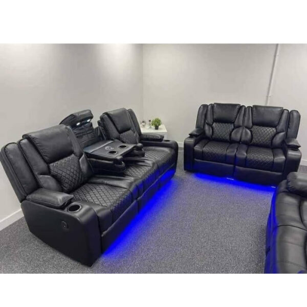 Electric recliner 3+2 with blue LED lights in Real leather Black Grey & Brown colour