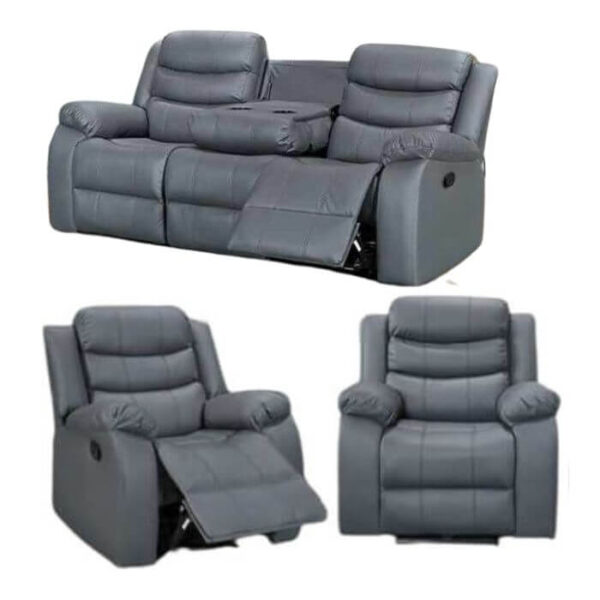 Roma recliner Sofas 3+1+1 Grey black & Brown Leather
