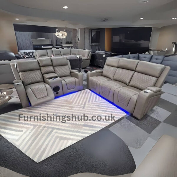 Florida 3+2 Electric Recliner Sofa Set – Grey | Cupholder & Speakers | Ultimate Home Comfort - Image 3