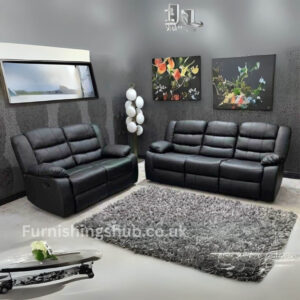 Roma Black Leather Recliner Sofas 3+2 Seater