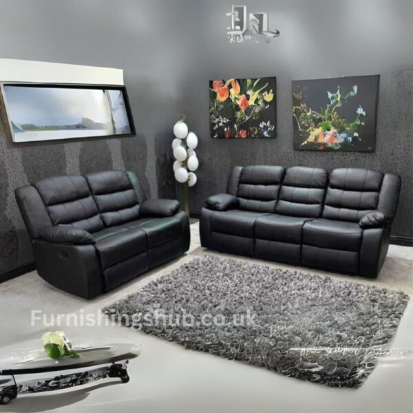 Roma Black Leather Recliner Sofas 3+2 Seater