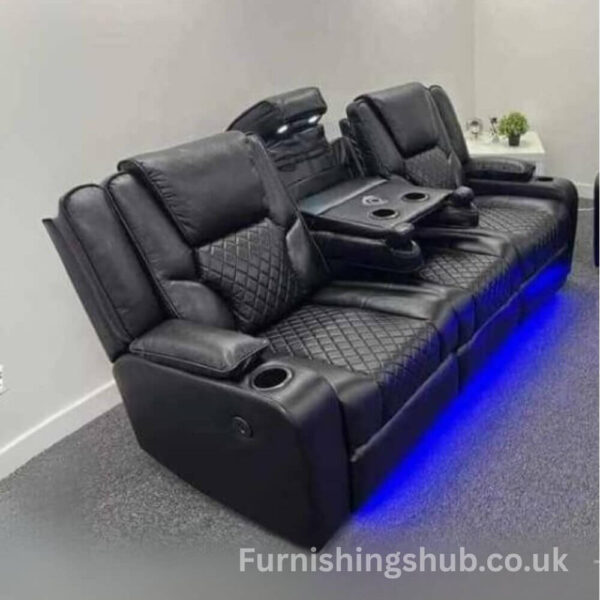 Orlando Black Electric Recliner Sofa with USB & LED – 2 or 3 Seater - Image 3
