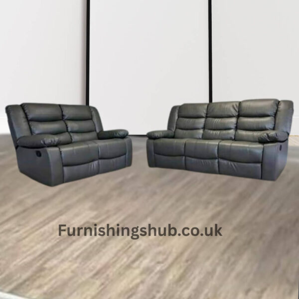 Roma recliner grey leather sofa 3+2 - Image 3