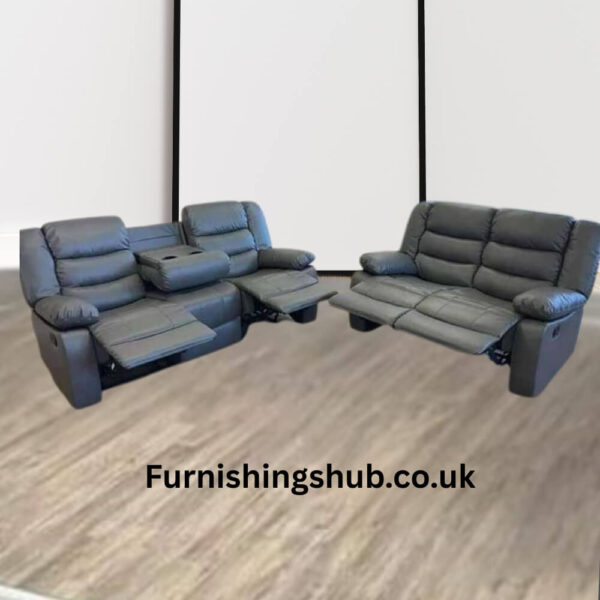 Roma recliner grey leather sofa 3+2 - Image 4