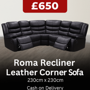 Roma Recliner Corner Sofa – Black, Grey, or Brown Faux Leather | Comfortable & Stylish
