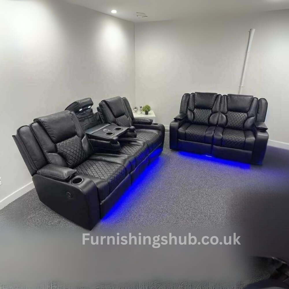 Orlando Electric Recliner Sofa Set 3+2 black with blue led lights by furnishings hub Orlando Electric Recliner Sofa Set 3+2 black with blue led lights by furnishings hub