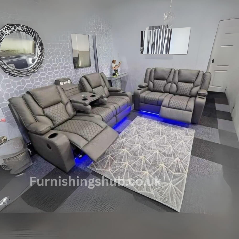 Orlando Electric Recliner Sofa Set 3+2 grey with blue led lights by furnishings hub Orlando Electric Recliner Sofa Set 3+2 grey with blue led lights by furnishings hub