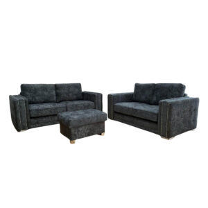 midas 3+2 seater sofa set – charcoal fabric with chrome feet