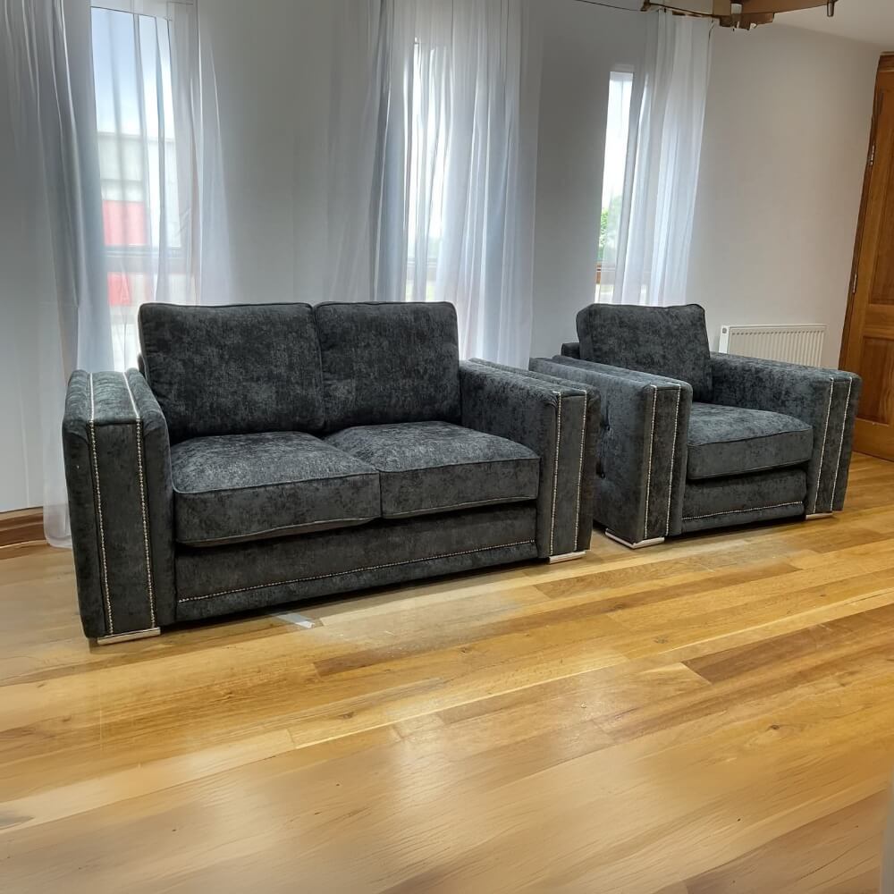 midas 3+2 seater sofa set – charcoal fabric with chrome feet midas 3+2 seater sofa set – charcoal fabric with chrome feet