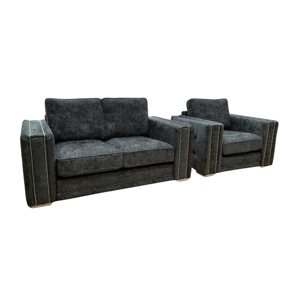 midas 3+2 seater sofa set – charcoal fabric with chrome feet midas 3+2 seater sofa set – charcoal fabric with chrome feet