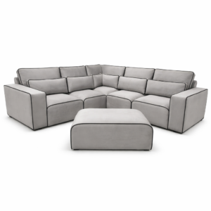 luna plush fabric corner sofa with footstool in light grey | modern l shape sofa uk