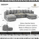 U Shape Sofa in Dark Grey Plush Velvet | Luxury Corner Sofa UK | Furnishings Hub UK - Image 4