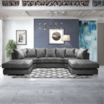 U Shape Sofa Platinum Colour Alska Chenille Fabric | 5 Piece Modular Sofa - Image 2