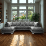 U Shape Sofa Platinum Colour Alska Chenille Fabric | 5 Piece Modular Sofa - Image 3