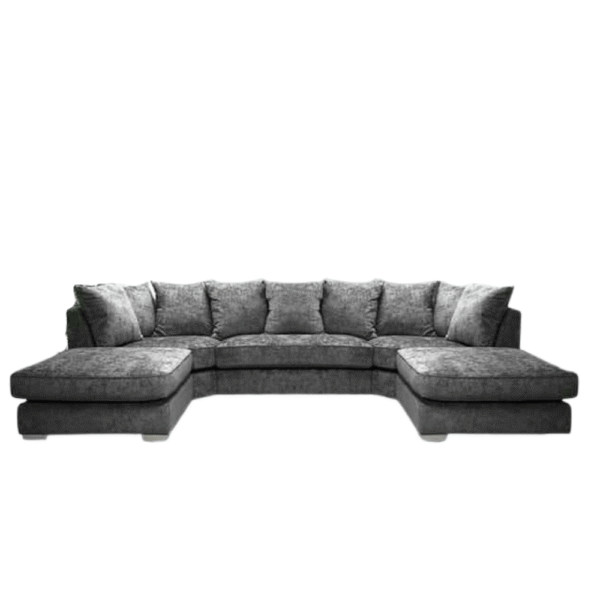 U Shape Sofa Platinum Colour Alska Chenille Fabric | 5 Piece Modular Sofa