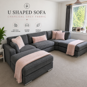 u shaped sofa in charcoal grey fabric spacious family seating