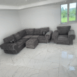Verona Corner Sofa Fullback 5 Seater With Arm Chair & Footstool | Grey Fabric Sofa UK - Image 2