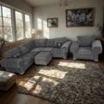 Verona Corner Sofa Fullback 5 Seater With Arm Chair & Footstool | Grey Fabric Sofa UK - Image 4