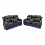Electric Black Leather Recliner Sofa 3+2 with Bluetooth Speaker, Cup Holders & LED Lights - Image 2