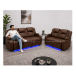 Electric Brown Leather 3+2 Recliner Sofa Set with LED Lights & Cup Holders | Furnishings Hub UK - Image 2