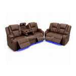 Electric Brown Leather 3+2 Recliner Sofa Set with LED Lights & Cup Holders | Furnishings Hub UK