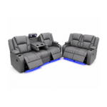 Orlando Electric Recliner Sofa Set grey 3+2 with blue led lights in real leather
