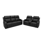 Electric Black Leather Recliner Sofa 3+2 with Bluetooth Speaker, Cup Holders & LED Lights