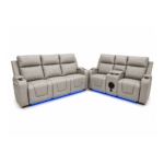 Electric Grey Leather Recliner Sofa 3+2 with Bluetooth Speaker, Cup Holders & LED Lights - Image 4